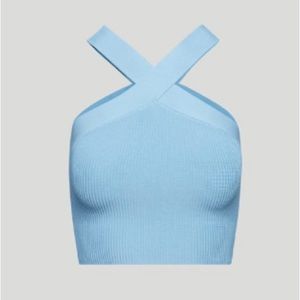 Babaton Sculpt Knit Criss Cross Cropped Tank in Dream Blue